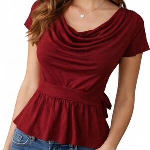 Banana Republic Y2K Red Cowl Neck Peplum Top Tie Back Size Small